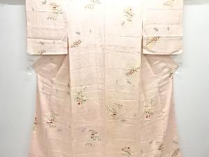 アンティーク　破れ色紙に更紗模様着物